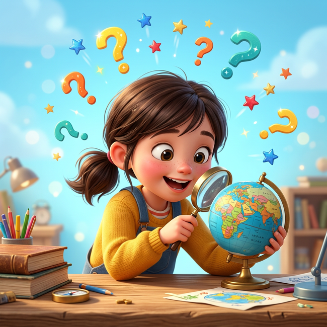Knowledge — curious girl exploring the world